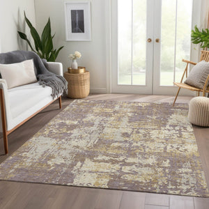 HomeRoots 5' X 8' Abstract Area Rug in Lavender, Gold & Ivory – Washable, UV Protected, Ideal for Any Room 679140