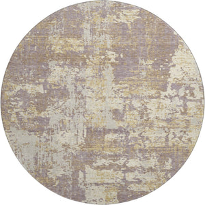 HomeRoots 8' Stylish Lavender Gold Ivory Abstract Washable Round Rug - UV Protected, Durable & Easy Care! 679141