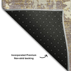 HomeRoots 8' Stylish Lavender Gold Ivory Abstract Washable Round Rug - UV Protected, Durable & Easy Care! 679141