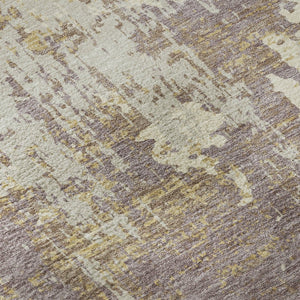 HomeRoots 8' Stylish Lavender Gold Ivory Abstract Washable Round Rug - UV Protected, Durable & Easy Care! 679141