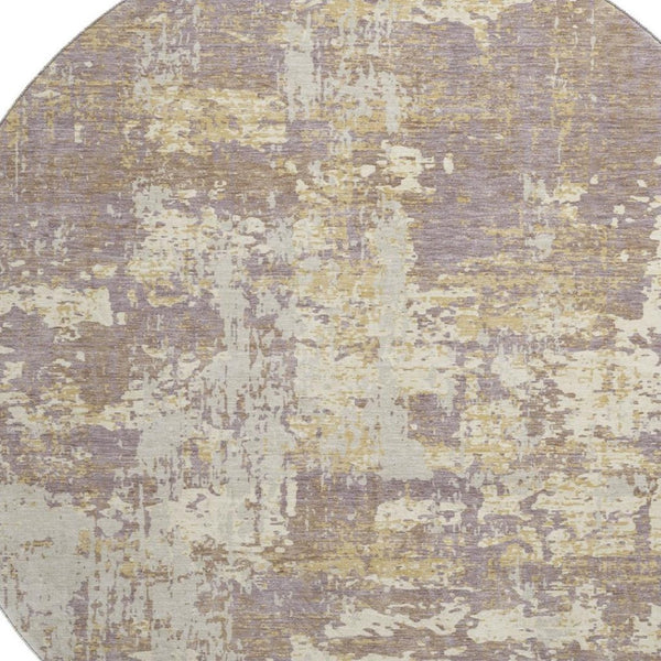 HomeRoots 8' Stylish Lavender Gold Ivory Abstract Washable Round Rug - UV Protected, Durable & Easy Care! 679141