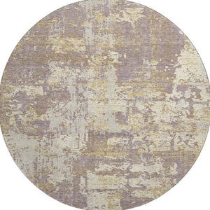 HomeRoots 8' Stylish Lavender Gold Ivory Abstract Washable Round Rug - UV Protected, Durable & Easy Care! 679141
