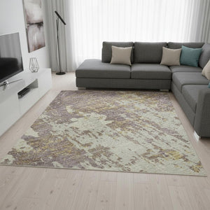 HomeRoots 9' X 12' Elegant Lavender Gold Ivory Abstract Area Rug - Washable, UV Protected, Stain Resistant Design 679143