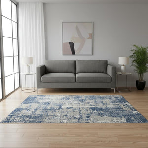 HomeRoots 5' Washable Abstract Area Rug in Navy Blue, Gray & Ivory - UV Protected, Stain Resistant & Durable 679146