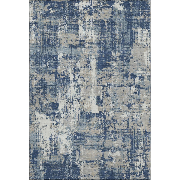HomeRoots 5' Washable Abstract Area Rug in Navy Blue, Gray & Ivory - UV Protected, Stain Resistant & Durable 679146