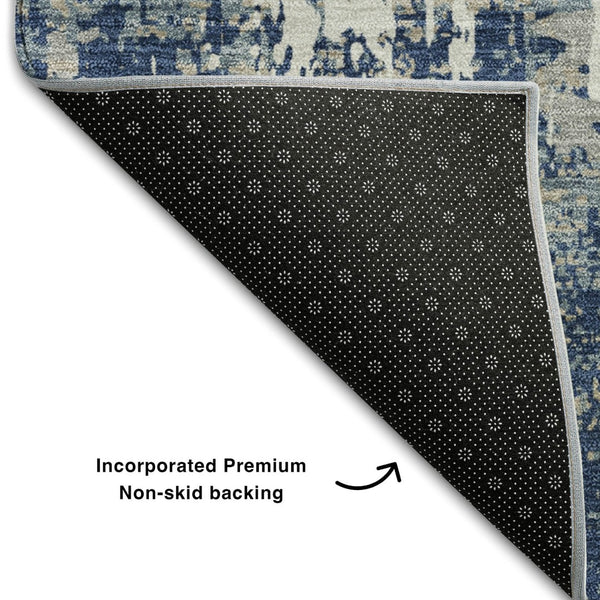 HomeRoots 5' Washable Abstract Area Rug in Navy Blue, Gray & Ivory - UV Protected, Stain Resistant & Durable 679146