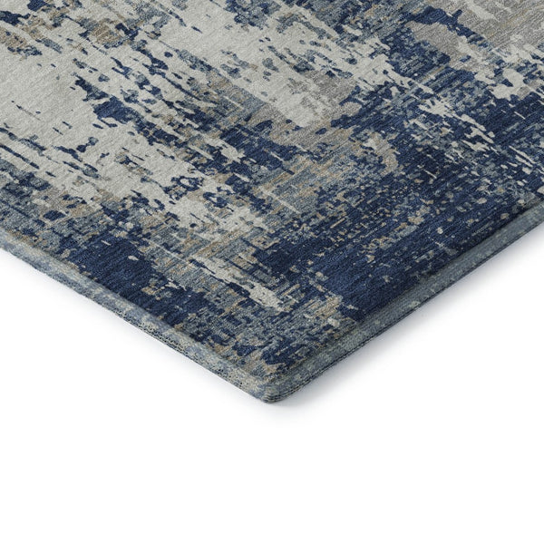 HomeRoots 5' Washable Abstract Area Rug in Navy Blue, Gray & Ivory - UV Protected, Stain Resistant & Durable 679146