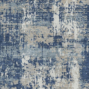 HomeRoots 5' Washable Abstract Area Rug in Navy Blue, Gray & Ivory - UV Protected, Stain Resistant & Durable 679146