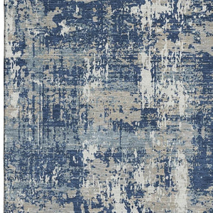 HomeRoots 5' Washable Abstract Area Rug in Navy Blue, Gray & Ivory - UV Protected, Stain Resistant & Durable 679146