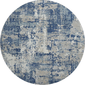 HomeRoots 8' Navy Blue Gray Ivory Round Rug - Stylish Abstract Design with UV Protection & Easy Care Features 679147