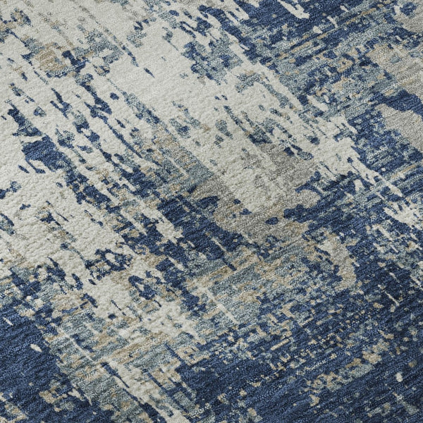 HomeRoots 8' Navy Blue Gray Ivory Round Rug - Stylish Abstract Design with UV Protection & Easy Care Features 679147