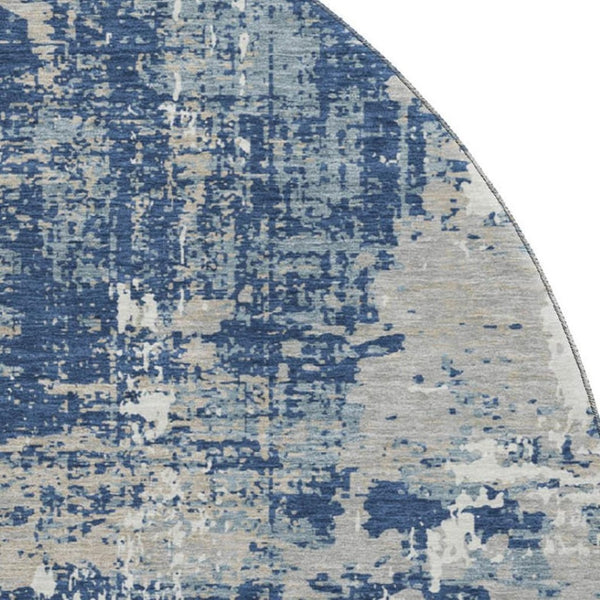 HomeRoots 8' Navy Blue Gray Ivory Round Rug - Stylish Abstract Design with UV Protection & Easy Care Features 679147