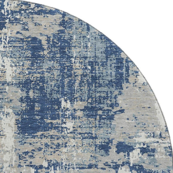 HomeRoots 8' Navy Blue Gray Ivory Round Rug - Stylish Abstract Design with UV Protection & Easy Care Features 679147
