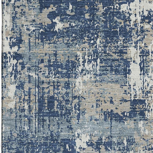 HomeRoots 8' X 10' Navy Blue Gray Ivory Abstract Washable Area Rug - Stylish, Stain Resistant, UV Protected! 679148