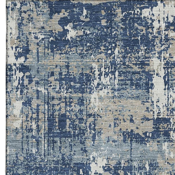 HomeRoots 9' X 12' Abstract Area Rug in Navy, Gray & Ivory – Washable, UV-Protected, Stylish & Durable Design 679149