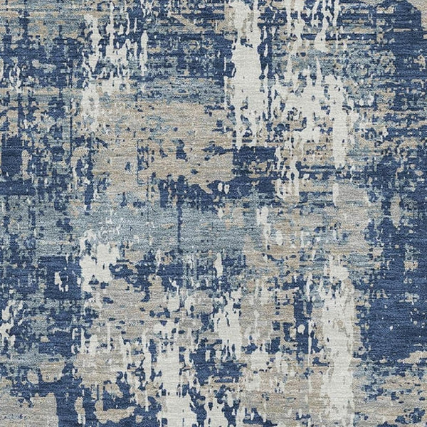 HomeRoots 10' X 14' Modern Navy Blue, Gray & Ivory Abstract Washable Area Rug with UV Protection & Durability 679150