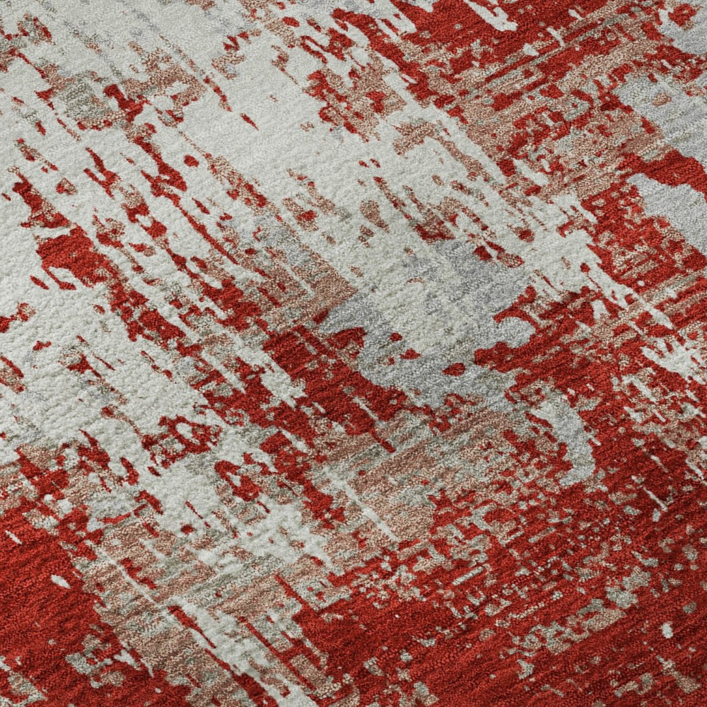 HomeRoots 5' X 8' Red, Gray & Ivory Abstract Area Rug - Machine-Washable, UV-Protected, Stain-Resistant Style! 679152
