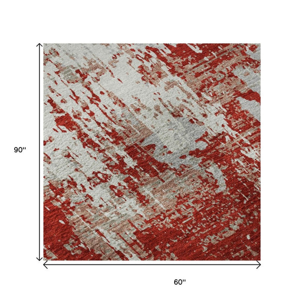 HomeRoots 5' X 8' Red, Gray & Ivory Abstract Area Rug - Machine-Washable, UV-Protected, Stain-Resistant Style! 679152