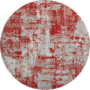 HomeRoots 8' Oversized Round Rug in Red, Gray & Ivory - Washable, UV Protected, Non-Slip for Modern Spaces 679153