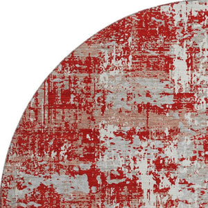 HomeRoots 8' Oversized Round Rug in Red, Gray & Ivory - Washable, UV Protected, Non-Slip for Modern Spaces 679153