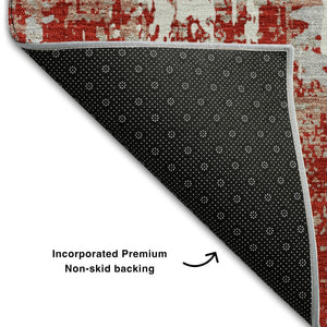 HomeRoots 10' X 14' Red Gray Ivory Abstract Area Rug - Washable, UV Protected, Stain Resistant for Home & Patio 679156
