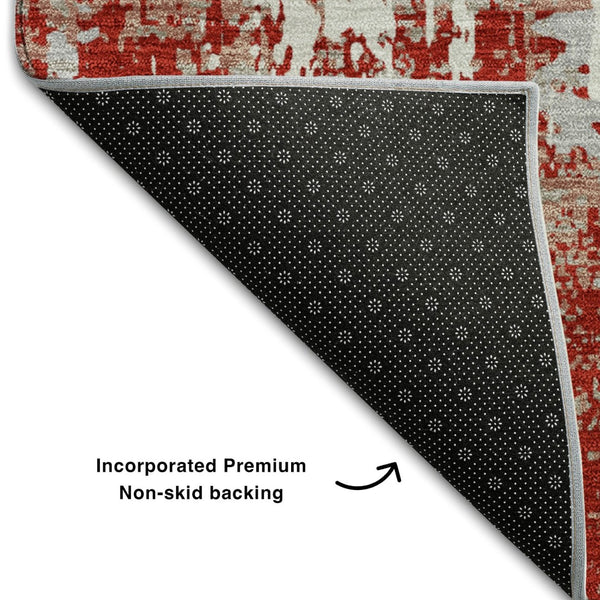 HomeRoots 10' X 14' Red Gray Ivory Abstract Area Rug - Washable, UV Protected, Stain Resistant for Home & Patio 679156