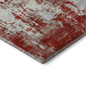 HomeRoots 10' X 14' Red Gray Ivory Abstract Area Rug - Washable, UV Protected, Stain Resistant for Home & Patio 679156