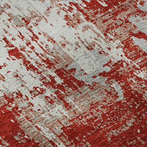 HomeRoots 10' X 14' Red Gray Ivory Abstract Area Rug - Washable, UV Protected, Stain Resistant for Home & Patio 679156