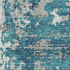 HomeRoots 5' X 8' Teal Gray Ivory Abstract Area Rug - Washable, UV Protected, Perfect for Living Spaces! 679158