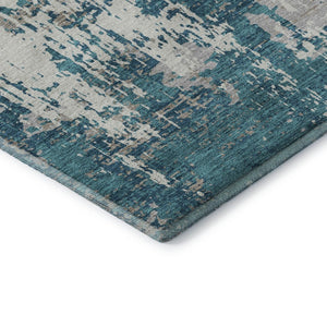 HomeRoots 8' Teal Gray and Ivory Abstract Washable Round Rug - UV Protected, Stain Resistant & Easy Care Design 679159