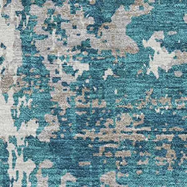 HomeRoots 8' X 10' Teal Gray and Ivory Abstract Washable Area Rug - UV Protected, Durable & Easy-Care Design 679160