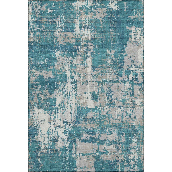 HomeRoots 9' X 12' Teal Gray Ivory Abstract Area Rug - Washable, UV Protected, Stylish & Durable for Every Room 679161