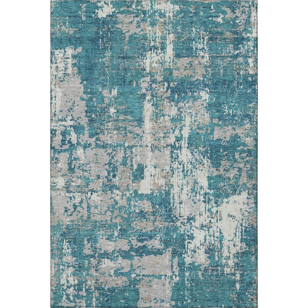 HomeRoots 9' X 12' Teal Gray Ivory Abstract Area Rug - Washable, UV Protected, Stylish & Durable for Every Room 679161