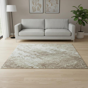 HomeRoots 5' X 8' Taupe Beige Ivory Abstract Area Rug - Washable, Stain-Resistant, UV Protected for Home Style 679164