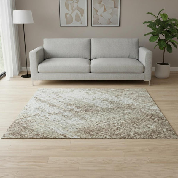 HomeRoots 5' X 8' Taupe Beige Ivory Abstract Area Rug - Washable, Stain-Resistant, UV Protected for Home Style 679164