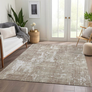 HomeRoots 5' X 8' Taupe Beige Ivory Abstract Area Rug - Washable, Stain-Resistant, UV Protected for Home Style 679164