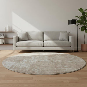 HomeRoots 8' Durable Taupe Beige & Ivory Washable Round Rug with UV Protection for Modern Homes & Easy Care 679165