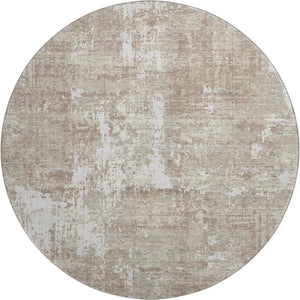 HomeRoots 8' Durable Taupe Beige & Ivory Washable Round Rug with UV Protection for Modern Homes & Easy Care 679165