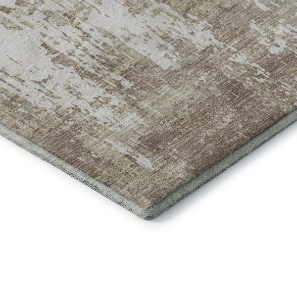 HomeRoots 8' Durable Taupe Beige & Ivory Washable Round Rug with UV Protection for Modern Homes & Easy Care 679165