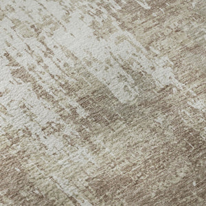 HomeRoots 8' Durable Taupe Beige & Ivory Washable Round Rug with UV Protection for Modern Homes & Easy Care 679165