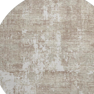HomeRoots 8' Durable Taupe Beige & Ivory Washable Round Rug with UV Protection for Modern Homes & Easy Care 679165