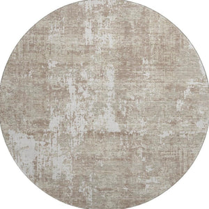 HomeRoots 8' Durable Taupe Beige & Ivory Washable Round Rug with UV Protection for Modern Homes & Easy Care 679165