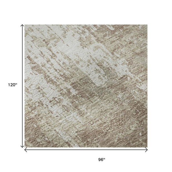 HomeRoots 8' X 10' Modern Taupe Beige and Ivory Abstract Washable Area Rug with UV Protection for Homes 679166
