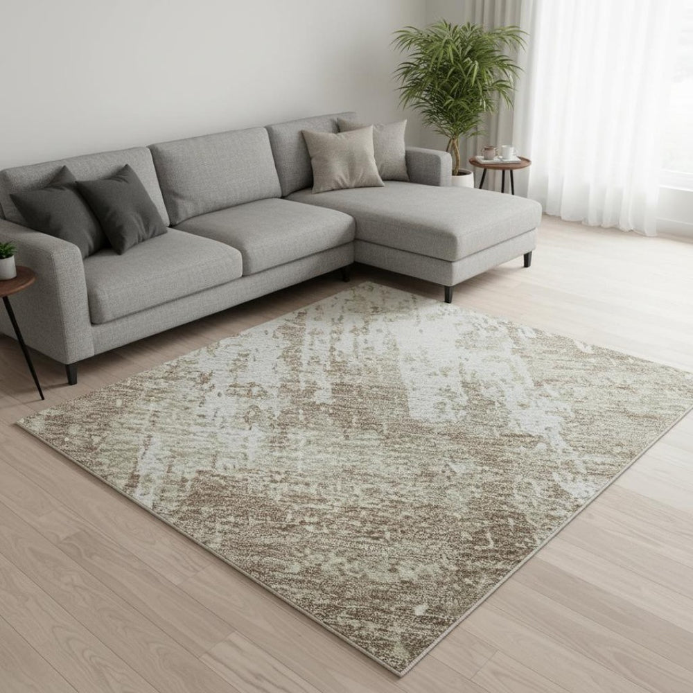HomeRoots 8' X 10' Modern Taupe Beige and Ivory Abstract Washable Area Rug with UV Protection for Homes 679166