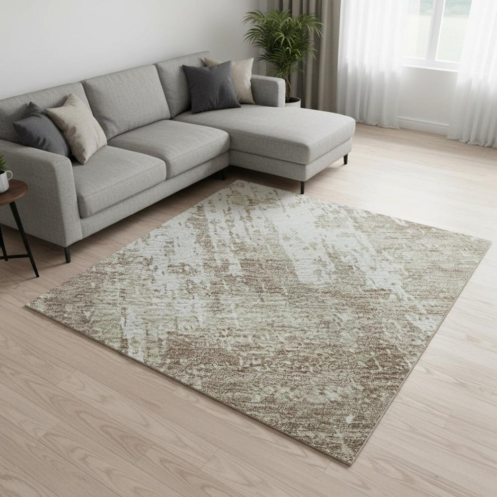 HomeRoots 9' X 12' Stylish Taupe Beige & Ivory Abstract Washable Area Rug with UV Protection for Busy Homes 679167