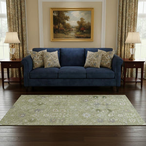 HomeRoots 5' X 8' Artichoke Green Gray Ivory Oriental Area Rug - Washable, UV-Protected, Stylish & Durable Design 679170