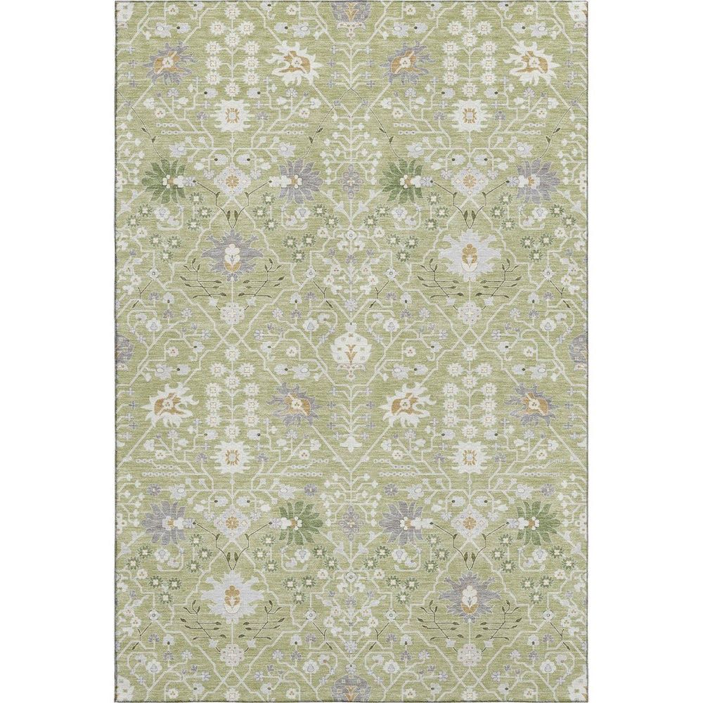 HomeRoots 5' X 8' Artichoke Green Gray Ivory Oriental Area Rug - Washable, UV-Protected, Stylish & Durable Design 679170