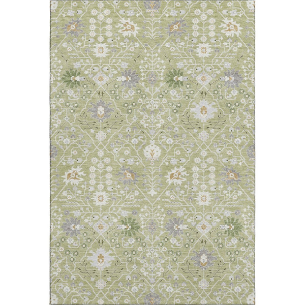 HomeRoots 5' X 8' Artichoke Green Gray Ivory Oriental Area Rug - Washable, UV-Protected, Stylish & Durable Design 679170