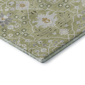 HomeRoots 5' X 8' Artichoke Green Gray Ivory Oriental Area Rug - Washable, UV-Protected, Stylish & Durable Design 679170