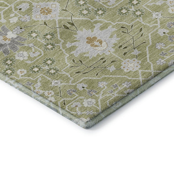 HomeRoots 5' X 8' Artichoke Green Gray Ivory Oriental Area Rug - Washable, UV-Protected, Stylish & Durable Design 679170